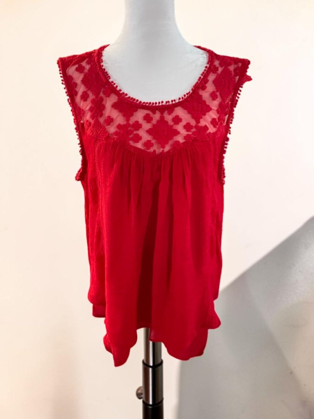 Style & Co Red Sleeveless handkerchief gauze like top Size XXL